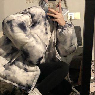 Tie Dye Padded Zip-up Jacket White & Gray - One Size
