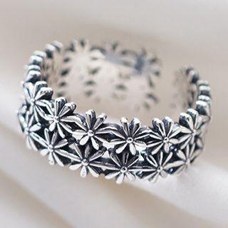 Layered Flower Open Ring Silver - One Size