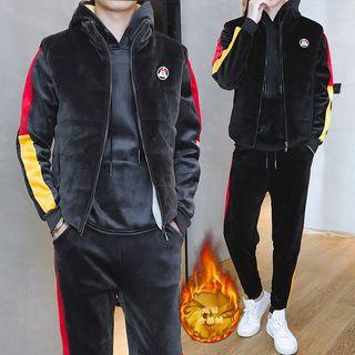 Set: Applique Padded Vest + Contrast Trim Hoodie + Sweatpants