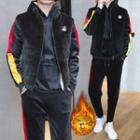 Set: Applique Padded Vest + Contrast Trim Hoodie + Sweatpants