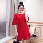 Bell-sleeve Jacquard Mini A-line Dress