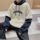 Mock-two Piece Letter Embroidered Hoodie