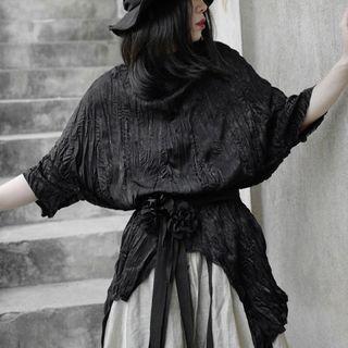 Elbow-sleeve Textured Slit T-shirt