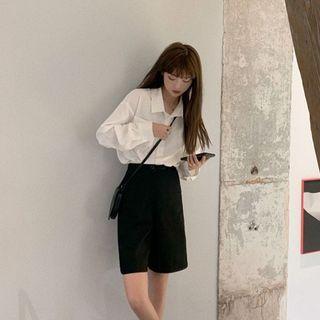 Long-sleeve Cutout Shirt / Wide-leg Shorts