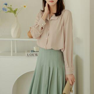 [v Lyou] Open-placket Pleated Blouse