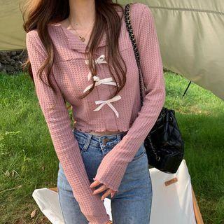 Long-sleeve Bow-accent Crop Top