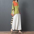 Elbow-sleeve Color Block T-shirt / Wide Leg Pants / Set