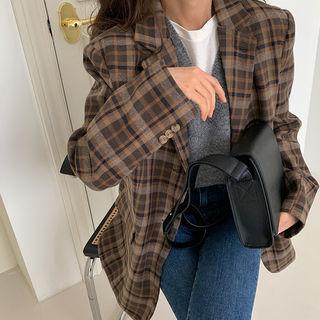 3-button Woolen Plaid Blazer