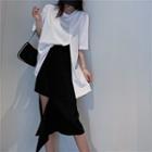 Elbow-sleeve Slit T-shirt / Asymmetric Skirt