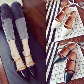 Double-strap Pointy-toe Low-heel Pumps