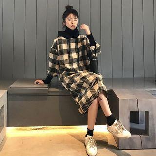 Plaid Midi Hoodie Dress Plaid - Black & White - One Size