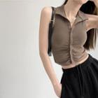 Shirt-collar Button-up Crop Tank Top In 5 Colors