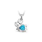 Chinese Zodiac Ox Pendant With Blue Austrian Elements Crystal And Necklace