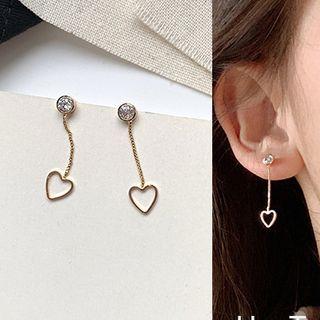 Rhinestone Alloy Heart Dangle Earring 1 Pair - As Shown In Figure - One Size