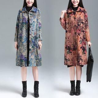 Print Buttoned Long Coat