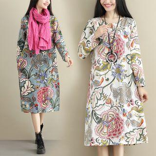Long-sleeve Midi Floral Dress