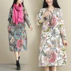 Long-sleeve Midi Floral Dress