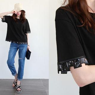 Sequin-trim Cotton T-shirt