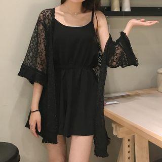 Plain Cami Playsuit / 3/4-sleeve Open Front Lace Jacket