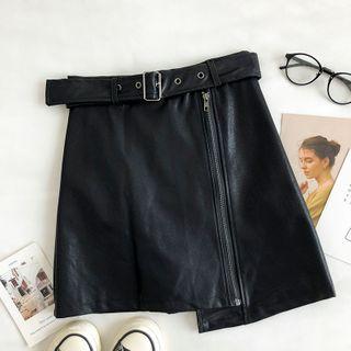 Asymmetric High-waist Zipper A-line Skirt