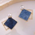 Faux Pearl Alloy Square Earring 1 Pair - 925 Silver Needle Earrings - One Size