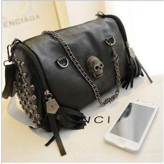 Studded Faux-leather Barrel Bag