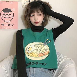 Printed Tank Top / Long-sleeve Turtle-neck T-shirt