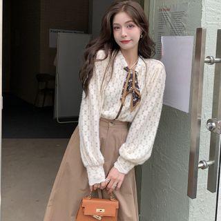 Silk Scarf Lace Blouse / Midi Skirt