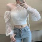 Halter-neck Lace Cropped Blouse