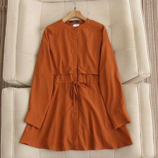 Drawstring Waist Plain Shirtdress