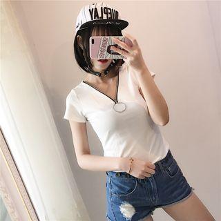 Short-sleeve Zip-accent Top