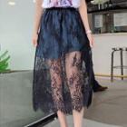 Lace Overlay Denim Skirt