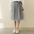 Tie-waist A-line Mesh Skirt Gray - One Size