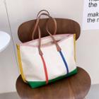 Contrast Trim Tote Bag Off-white & Blue & Green - One Size