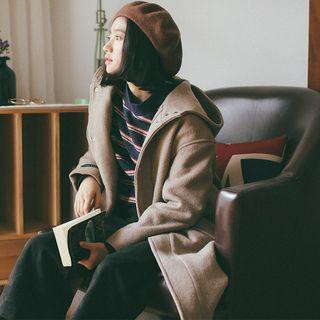 Plain Knit Hooded Coat