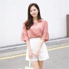 Round-neck Frilled 3/4-sleeve Top