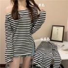 Long-sleeve Striped Off-shoulder T-shirt