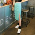 Contrast-waist Midi Pencil Skirt
