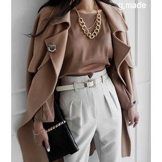 Shirred-sleeve Satin Blouse