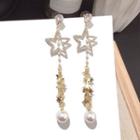 Faux Pearl Rhinestone Star Dangle Earring 1 Pair - Silver Pin - Gold - One Size