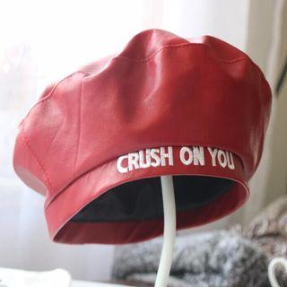 Faux Leather Lettering Beret