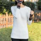 Striped Rib Knit Top White - One Size