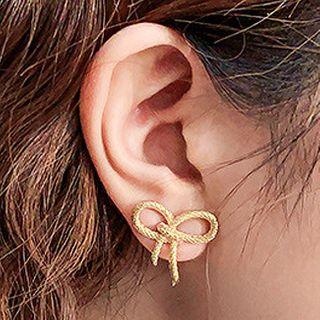 Metal Bow Stud Earring 1 Pair - Silver Needle - Earring - Bow - One Size