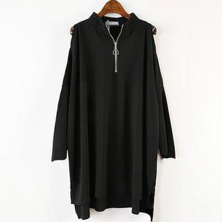 Hooded 3/4-sleeve T-shirt Dress Black - One Size