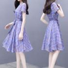 Plaid Short-sleeve Chiffon A-line Dress