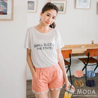 Anchor Print Lace Paneled Shorts