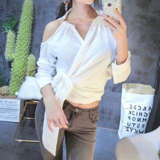 Long-sleeve Cutout Wrapped Top
