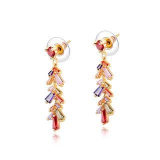 Fashion And Simple Plated Rose Gold Geometric Tassel Earrings With Colorful Cubic Zirconia Rose Gold - One Size