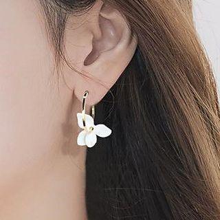 Non-matching Flower Dangle Earring White Flower - Gold - One Size