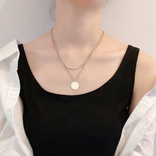 925 Sterling Silver Disc & Curve Pendant Layered Necklace Silver - One Size